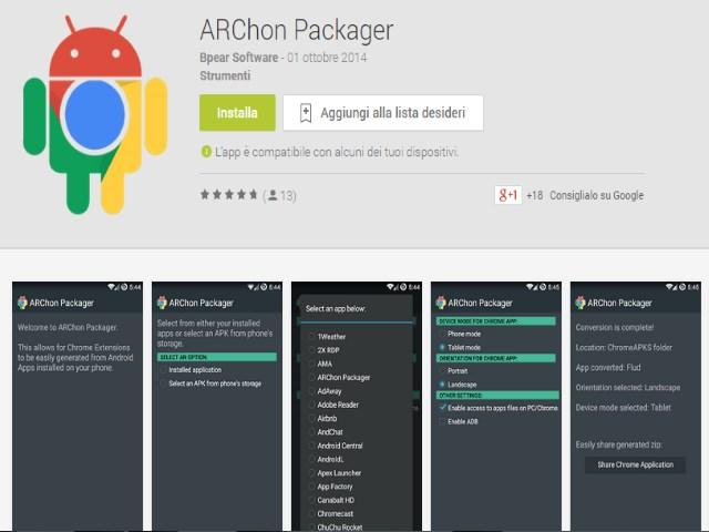 Chrome APK Packager ARChon Come trasformare app Android in estensioni Google Chrome