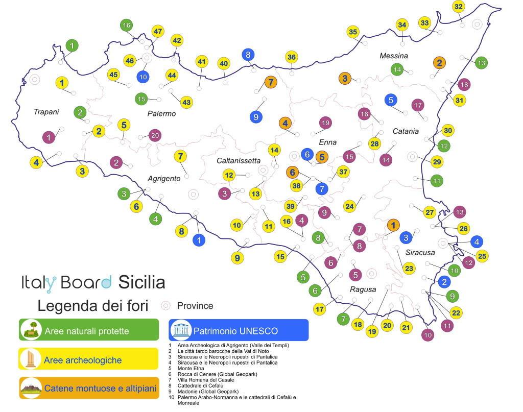 Scheda ItalyBoard Sicilia legenda fori