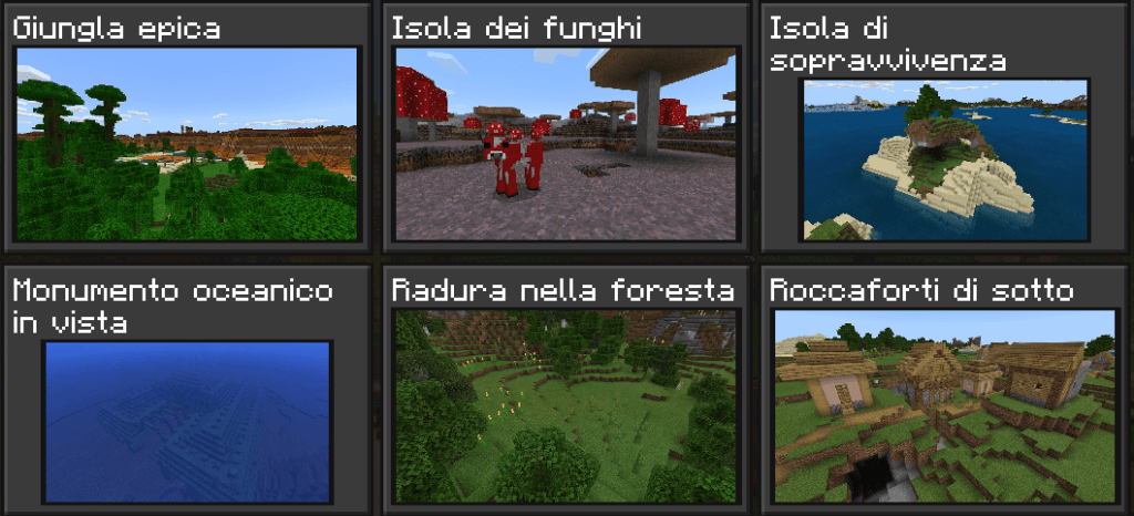 Semi Biomi Minecraft Giungla, Funghi, Isola sopravvivenza, Monumento oceanico, Radura, Roccaforti