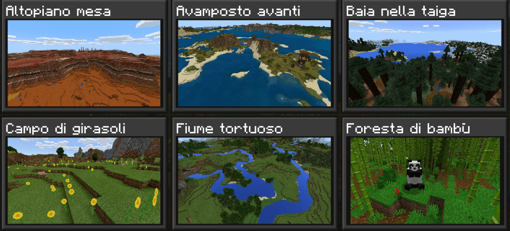 Semi Biomi Minecraft mesa, avamposto, baia, girasoli,fiume, foresta bambù