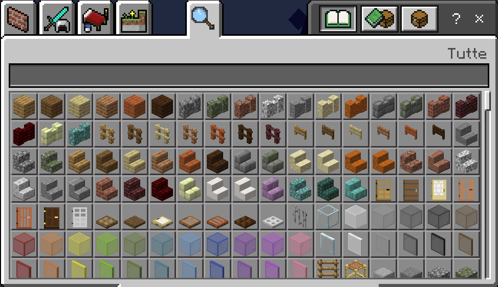 Corso Minecraft Schermata iniziale Inventario Cerca tutti gli Elementi