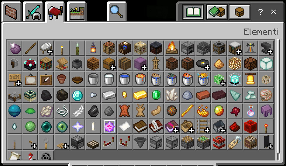 Inventario Minecraft Blocchi Elementi