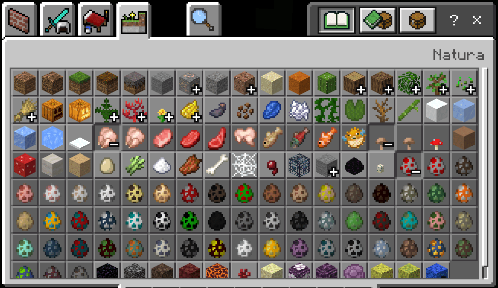 Inventario Minecraft Blocchi Natura e uova creature