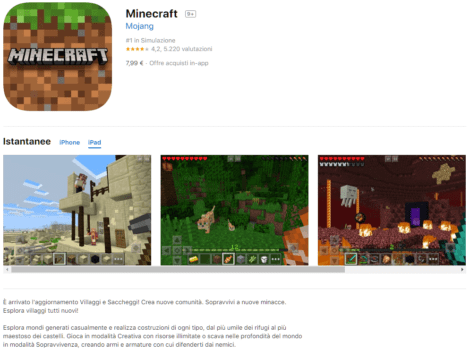 MSL1-0 Acquisto e installazione Minecraft su Apple Store iOS iPad