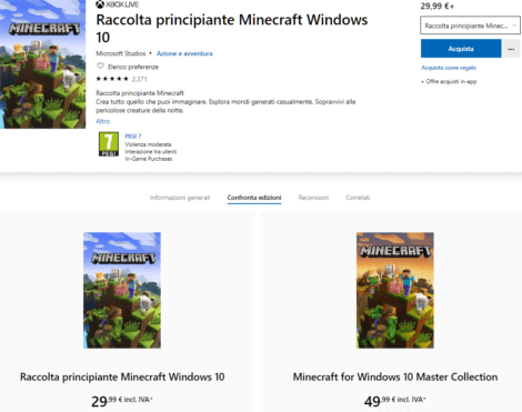 MSL1-0 Acquisto e installazione Minecraft su Windows 10