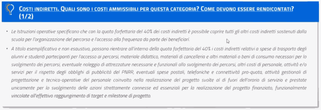 PNRR Dispersione costi indiretti ammissibili