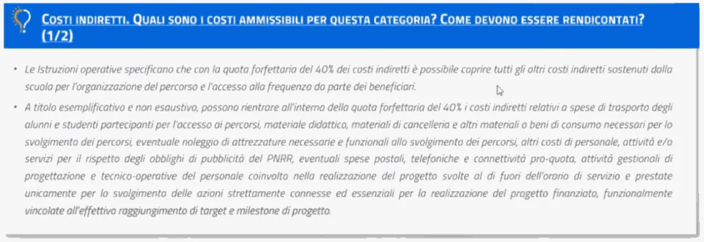 PNRR Dispersione costi indiretti ammissibili