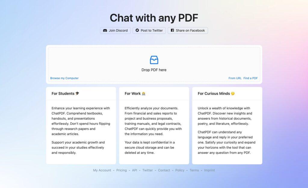 ChatPDF strumento AI efficace per l'apprendimento, il lavoro e curiosità chattando con un PDF