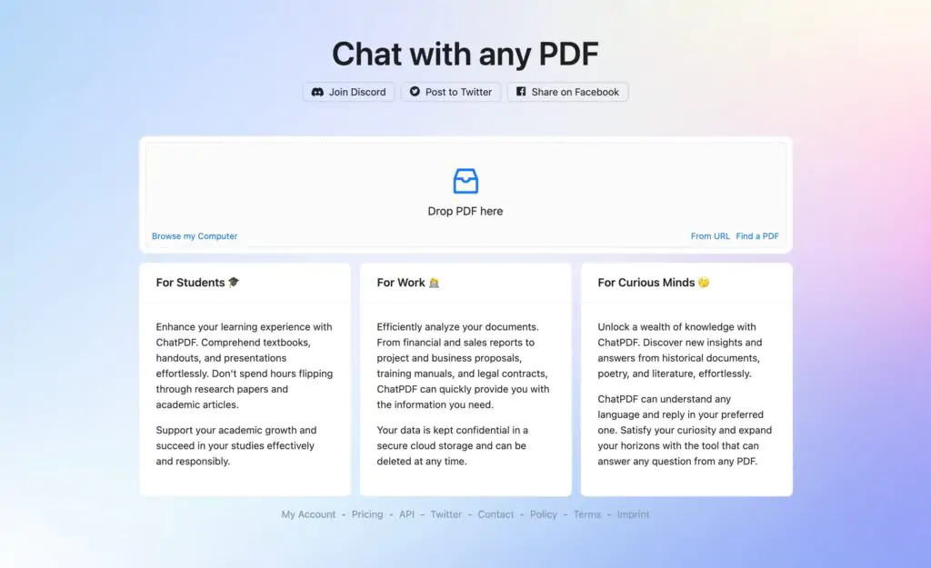 ChatPDF strumento AI efficace per l'apprendimento, il lavoro e curiosità chattando con un PDF